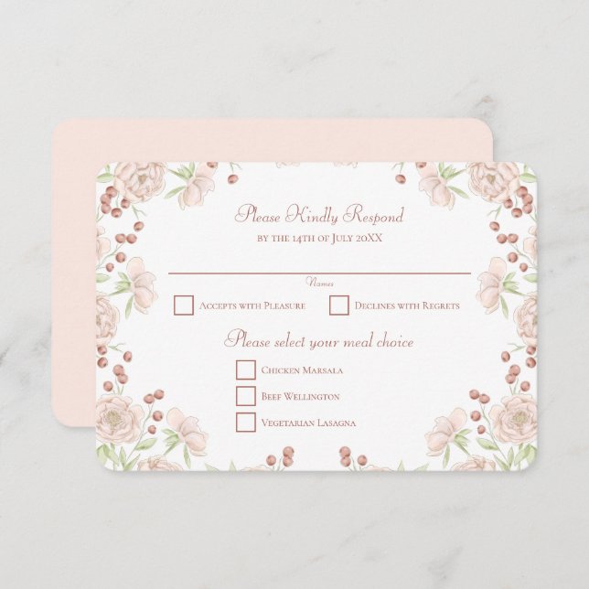 Convites Blush Pink Rose Wedding RSVP Reply (Frente/Verso)