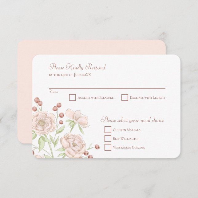 Convites Blush Pink Rose Wedding RSVP Reply Modern (Frente/Verso)