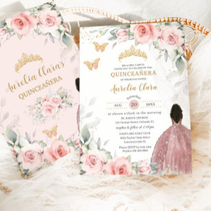 Convites Blush Pink Sage Floral Brown Princesa Quinceañera