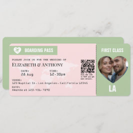 Convites Blush Pink & Sage Green Boarding Pass Wedding