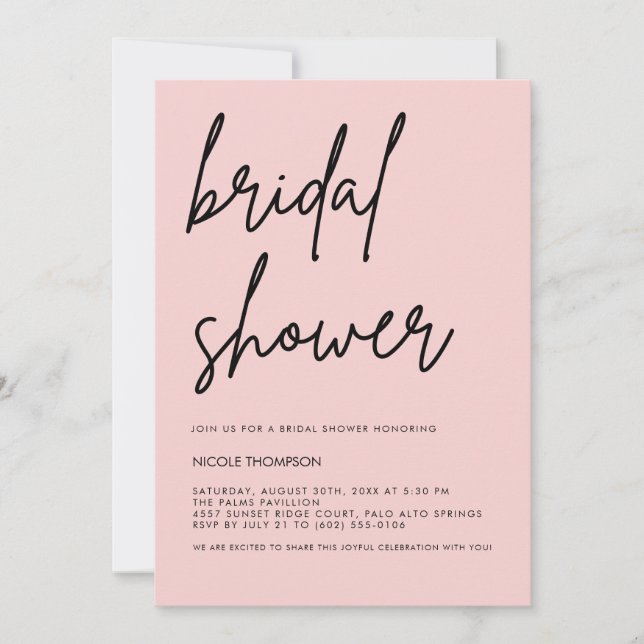 Convites Blush Pink Script Modern Bridal Shower Invitation  (Frente)