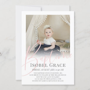 Convites Blush Pink Script Photo Baptême