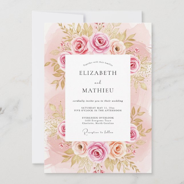 Convites Blush Pink Splendid Rose Wedding (Frente)