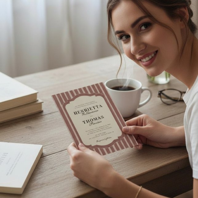 Convites Blush Pink Striped Elegant Wedding Invitation (Criador carregado)