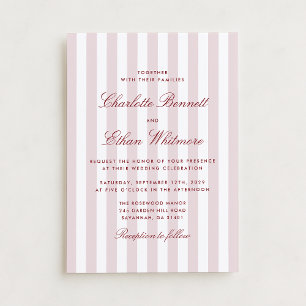 Convites Blush Pink Stripes com Red Script Modern Wedds