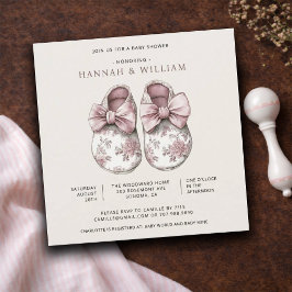 Convites Blush Pink Toile Baby Booties Baby Girl Shower.