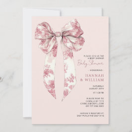 Convites Blush Pink Toile Coquette Ribbon Girl Baby Shower