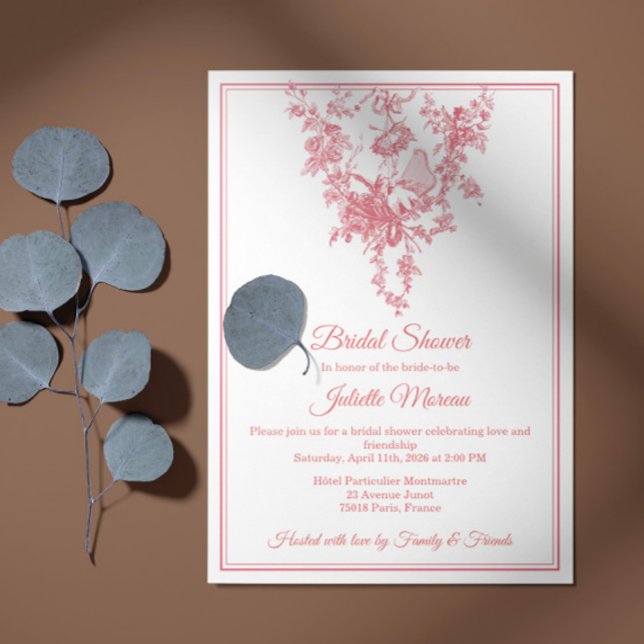 Convites Blush Pink Toile de Jouy Bridal Shower Invitation (Criador carregado)