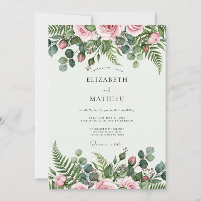 Convites Blush Pink Tranquil Botanical Wedding (Frente)