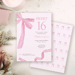 Convites Blush Pink trendy Bow Ribbon Coquette Sweet 16<br><div class="desc">Celebrate a milestone in style with this Blush Pink Coquette Sweet 16 Birthday Invitation, available in both print and as a digital download. Featuring a hand-painted watercolor ribbon and bow design by Lorena Depante, this invitation combines soft, feminine elegance with playful charm—perfect for the coquette aesthetic. The pink hues and...</div>