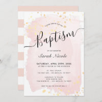 Blush Pink Watercolor Dourada Splatters Girl Bapti