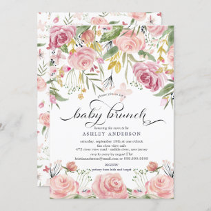 Convites Blush Pink Watercolor Floral Baby Brunch