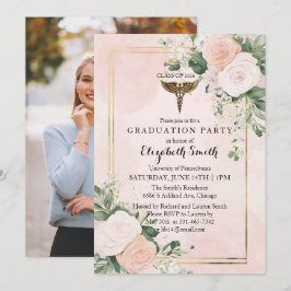 Convites Blush Pink Watercolor Nursing Graduation Invitatio