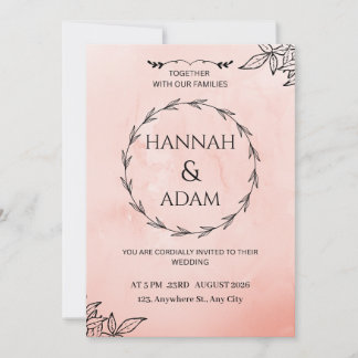 Convites Blush Pink Watercolor Wreath Wedding Invitation