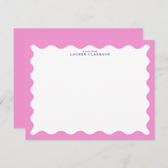 Convites Blush Pink Wavy Frame Note Card (Frente/Verso)