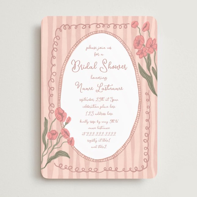 Convites Blush Pink Whimsical Hand Painted Bridal Shower (Criador carregado)