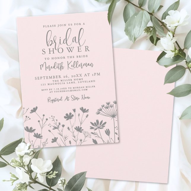 Convites Blush Pink Wildflower Bridal Shower (Blush Pink Wildflower Bridal Shower Invitation)