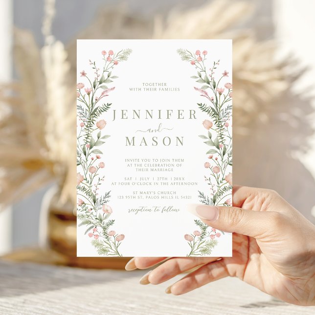 Convites Blush pink wildflower rustic wedding Invitation (Criador carregado)