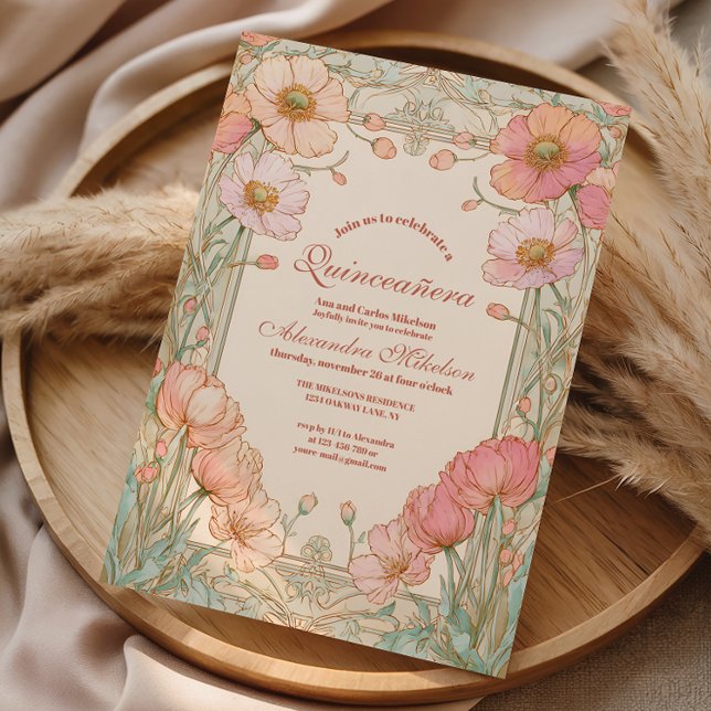 Convites Blush Poppy Quinceañera Celebration (Criador carregado)