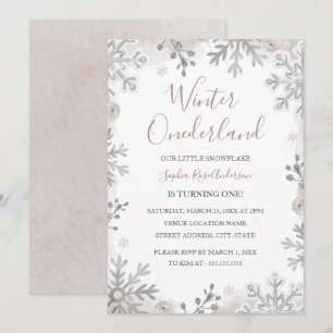 Convites Blush Prata Inverno Onederland 1º Aniversário