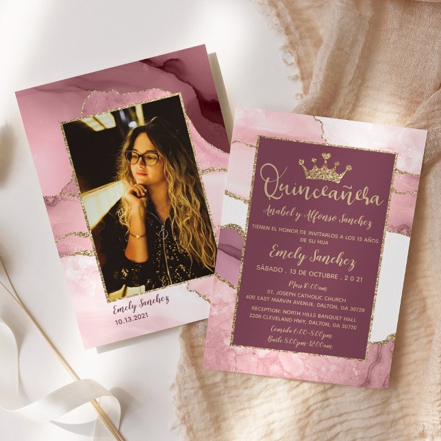 Convites Blush Purple Dourado Trendy Quinceañera Foto (Criador carregado)