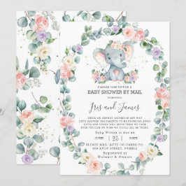 Convites Blush Purple Floral Elephant Chá de fraldas por Co