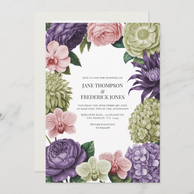 Convites Blush Quartz, Soft Sage & Cloud Mauve Wedding (Frente/Verso)