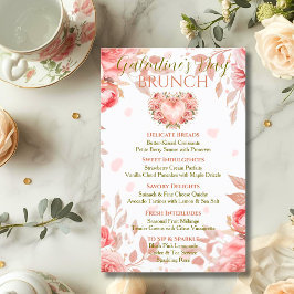 Convites Blush Rococo Floral Heart Galentine Brunch Menu