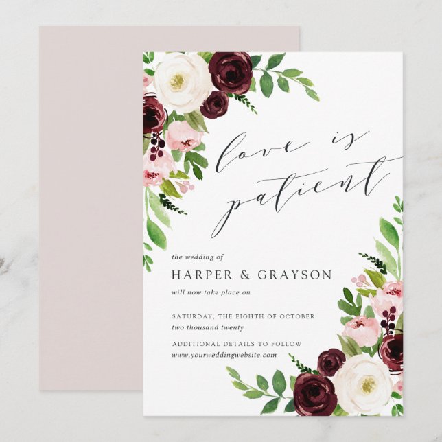 Convites Blush Romance Love É Adiamento De Casamento Pacien (Frente/Verso)