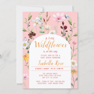Convites BLush Rosa A Little Wildflower Chá de fraldas