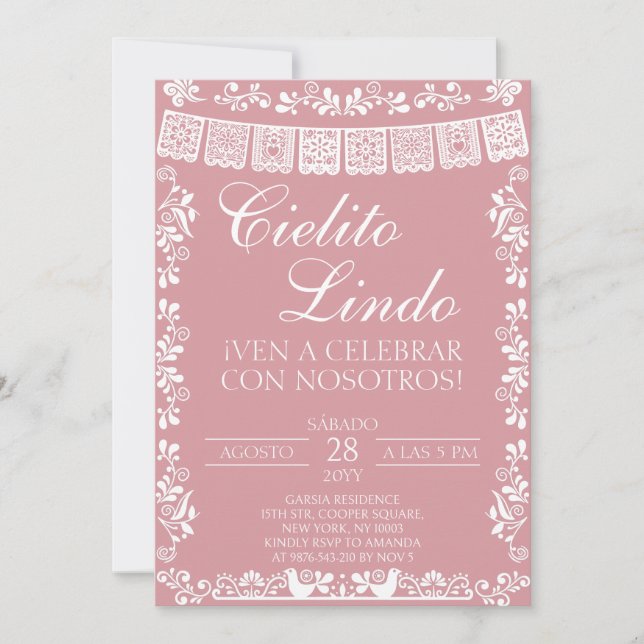 Convites Blush Rosa Cielito Lindo Festa Mexicana (Frente)