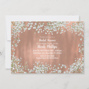 Convites Blush Rosa Dourado Branco Bebê Respiração Nupcial