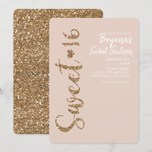 Convites Blush Rosa Dourado Brilhante Festa Sweet 16 Dezess