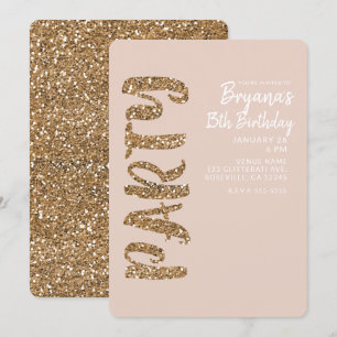 Convites Blush Rosa Dourado com Purpurina Festa de Aniversá