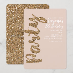 Convites Blush Rosa Dourado com Purpurina Festa de Aniversá