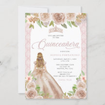Blush Rosa Dourado Princesa Floral Tiara Quinceañe