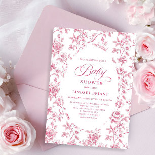 Convites Blush Rosa Dourado Toile Rosas Floral Chás de Bebê