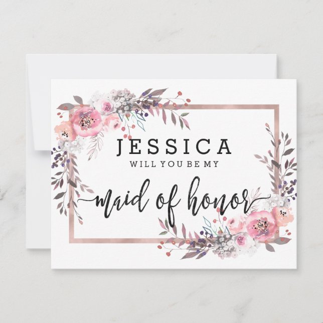 Convites Blush & Rosa Dourado Você Será Minha Madrinha de c (Frente)