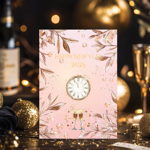 Convites Blush Rosa e Dourado Champanhe Réveillon
