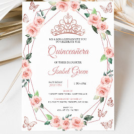 Convites Blush Rosa e Dourado Quinceañera