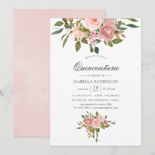 Convites Blush Rosa e Dourado Rosa Quinceañera
