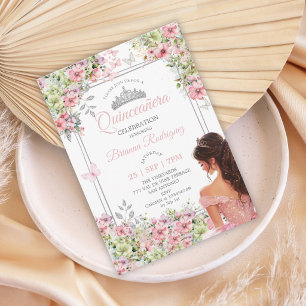 Convites Blush Rosa e Verde Floral Borboleta Quinceañera