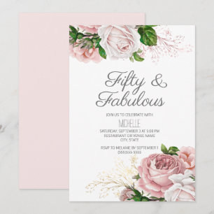 Convites Blush Rosa Floral 50 e Fabuloso Aniversário