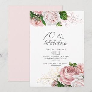 Convites Blush Rosa Floral 70 e Fabuloso Aniversário