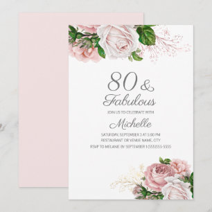 Convites Blush Rosa Floral 80 e Fabuloso Aniversário
