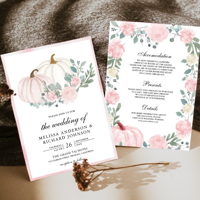 Convites Blush Rosa Floral Abóbora Tudo em Um Casamento (Criador carregado)