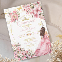 Blush Rosa Floral Borboletas Douradas Quinceañera
