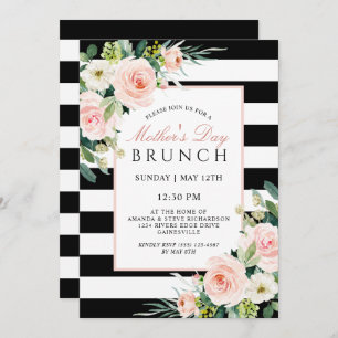 Convites Blush Rosa Floral e Dia de as mães Stripes Brunch