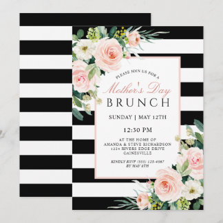 Convites Blush Rosa Floral e Dia de as mães Stripes Brunch