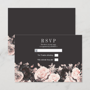 Convites Blush Rosa Floral Escuro Preto Carvão Casamento RS